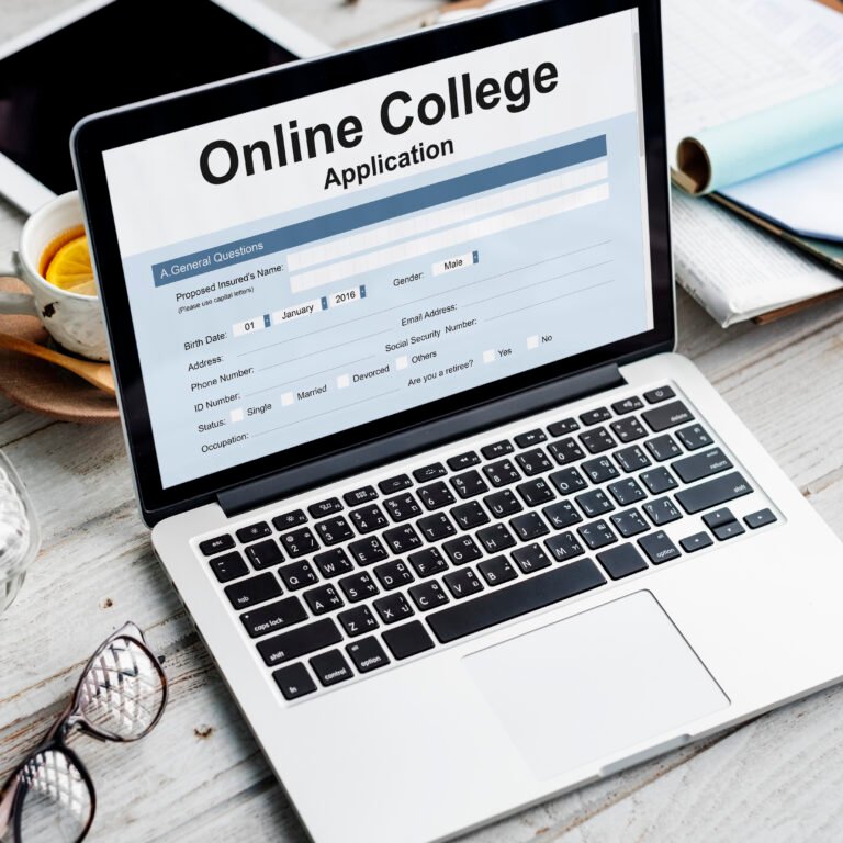 Online college application form on a laptop